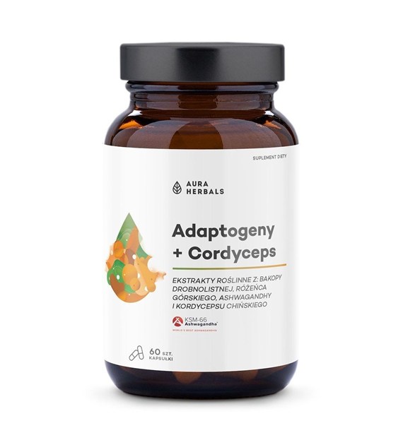 Aura Herbals Adaptogeny ekstrakty roślinne + Cordyceps 60 kapsułek