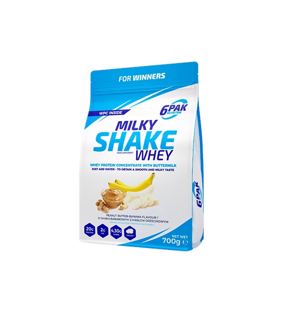 6PAK Milky Shake Whey 700g białko WPC o smaku bananowym z masłem orzechowym