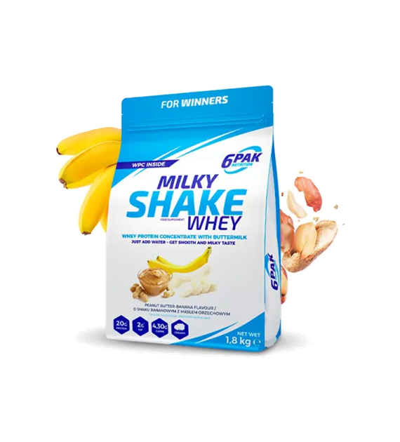 6PAK Milky Shake Whey 700g białko WPC o smaku bananowym z masłem orzechowym