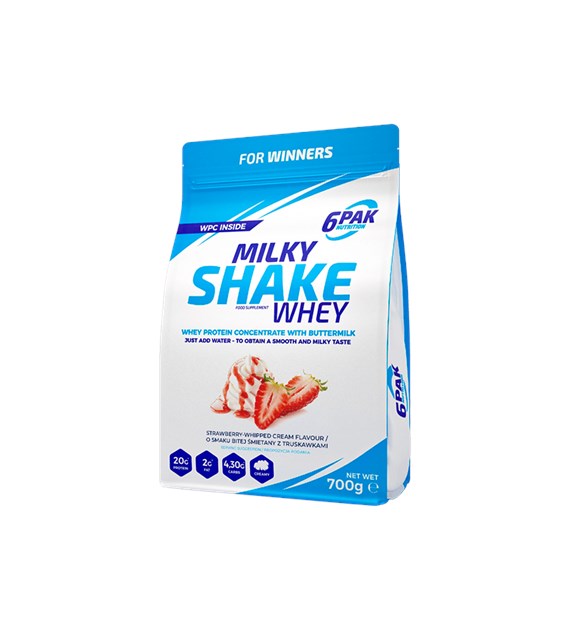 6PAK Milky Shake Whey 700g białko WPC o smaku bitej śmietany z truskawkami