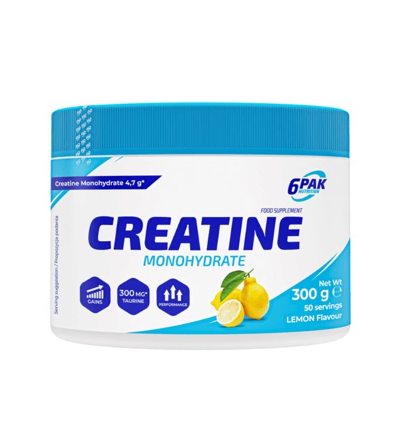 6PAK Creatine Monohydrate Kreatyna o smaku cytrynowym 300g
