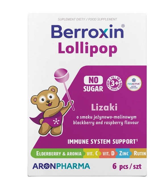 Aronpharma Berroxin® Lollipop 6 lizaków bez cukru smak jeżynowo-malinowy