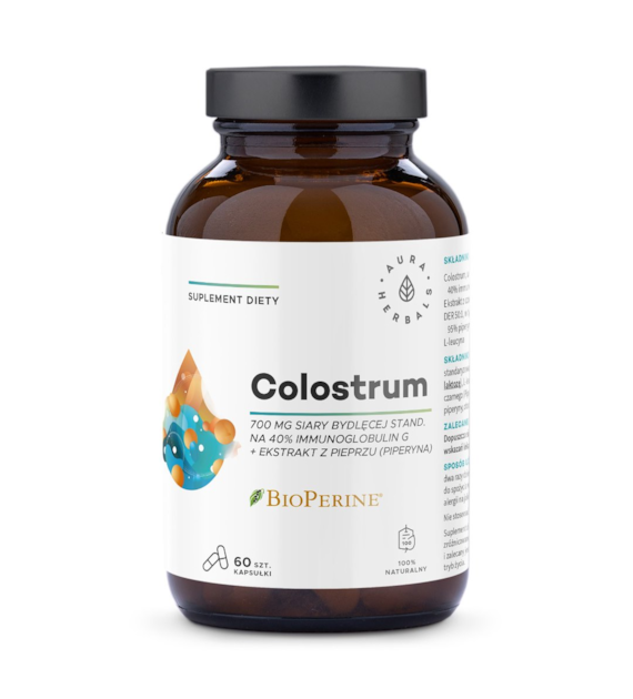 Aura Herbals Colostrum 700 mg + BioPerine 60 kapsułek