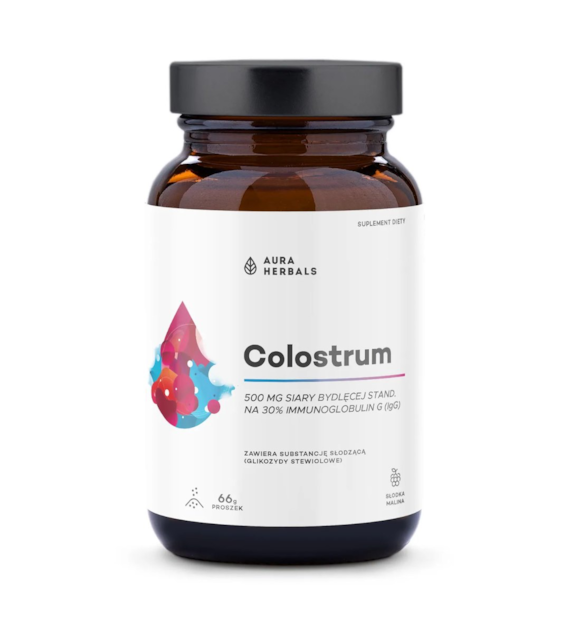 Aura Herbals Colostrum 500 mg proszek 66 g o smaku słodka malina