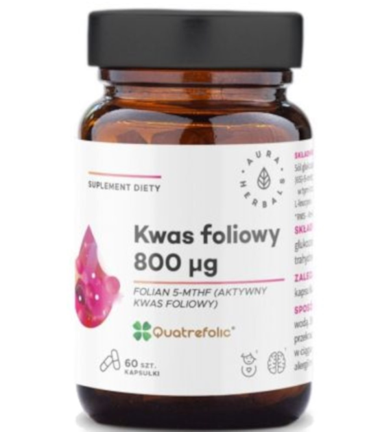 Aura Herbals Kwas foliowy 800 μq Quatrefolic 60 kapsułek