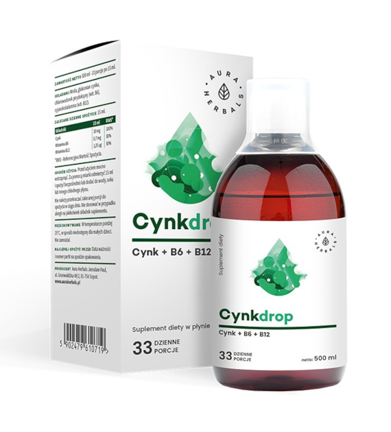 Aura Herbals Cynkdrop Cynk + B6 + B12 500 ml w płynie
