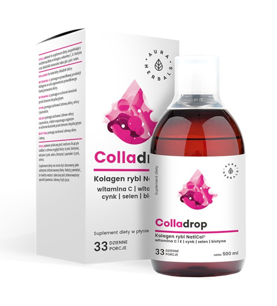 Aura Herbals Colladrop Kolagen rybi NatiCol z witaminą C 500 ml w płynie