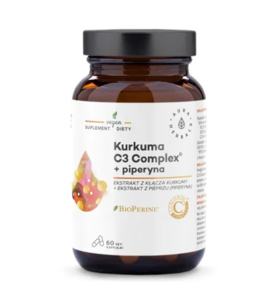 Aura Herbals Kurkuma 500 mg C3 Complex + piperyna 60 kapsułek