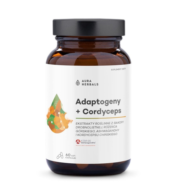 Aura Herbals Adaptogeny ekstrakty roślinne + Cordyceps 60 kapsułek